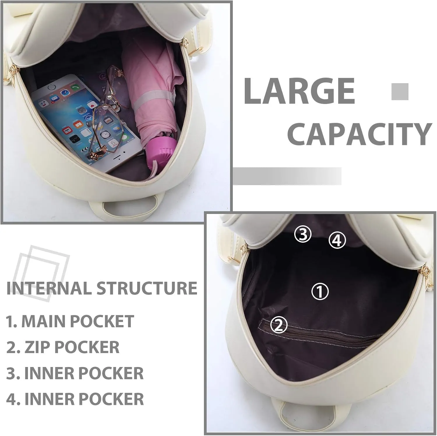 K.E.J. Mini Backpack Purse for Women Bowknot Leather Backpack 3-PCS Cute Small Backpack Purse for Ladies Shoulder Bag Casual Travel Daypacks