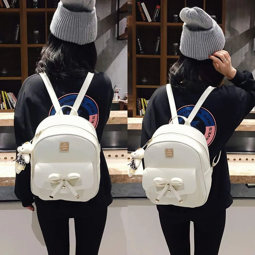 K.E.J. Mini Backpack Purse for Women Bowknot Leather Backpack 3-PCS Cute Small Backpack Purse for Ladies Shoulder Bag Casual Travel Daypacks