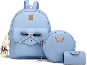 K.E.J. Mini Backpack Purse for Women Bowknot Leather Backpack 3-PCS Cute Small Backpack Purse for Ladies Shoulder Bag Casual Travel Daypacks