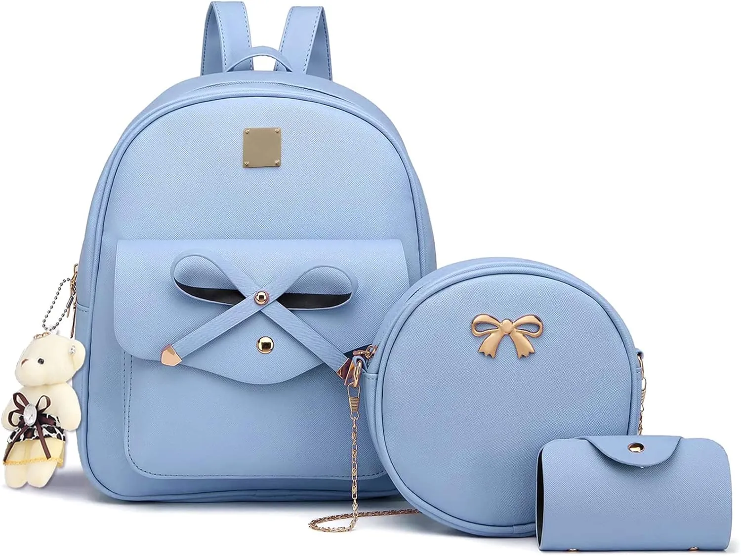 K.E.J. Mini Backpack Purse for Women Bowknot Leather Backpack 3-PCS Cute Small Backpack Purse for Ladies Shoulder Bag Casual Travel Daypacks