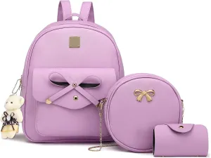 K.E.J. Mini Backpack Purse for Women Cute Bowknot Leather Backpack 3-PCS Small Backpack Purse for Ladies Shoulder Bag Casual Travel Daypacks