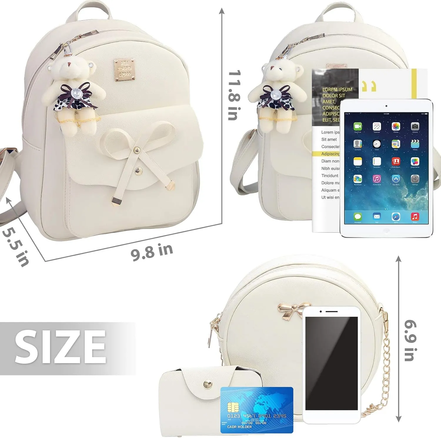 K.E.J. Mini Backpack Purse for Women Cute Bowknot Leather Backpack 3-PCS Small Backpack Purse for Ladies Shoulder Bag Casual Travel Daypacks