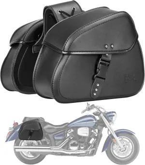 KEMIMOTO Motorcycle Saddlebags with Buckles, 16L Waterproof Throw Over Saddlebags, PU Leather Saddlebags for Sportster Softail Dyna V-star Shadow, Universal Motorcycle Accessories, Black