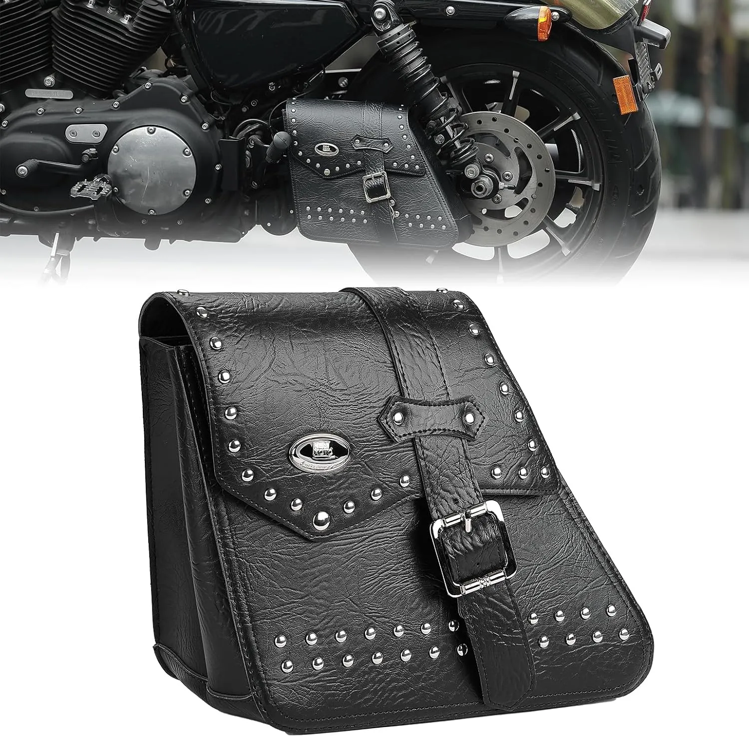 KEMIMOTO Motorcycle Swing Arm Bag Swingarm Side Bag 7L Faux Leather Compatible with Softail Sportster Iron 883, 1200XL Triangulated Swingarm Models