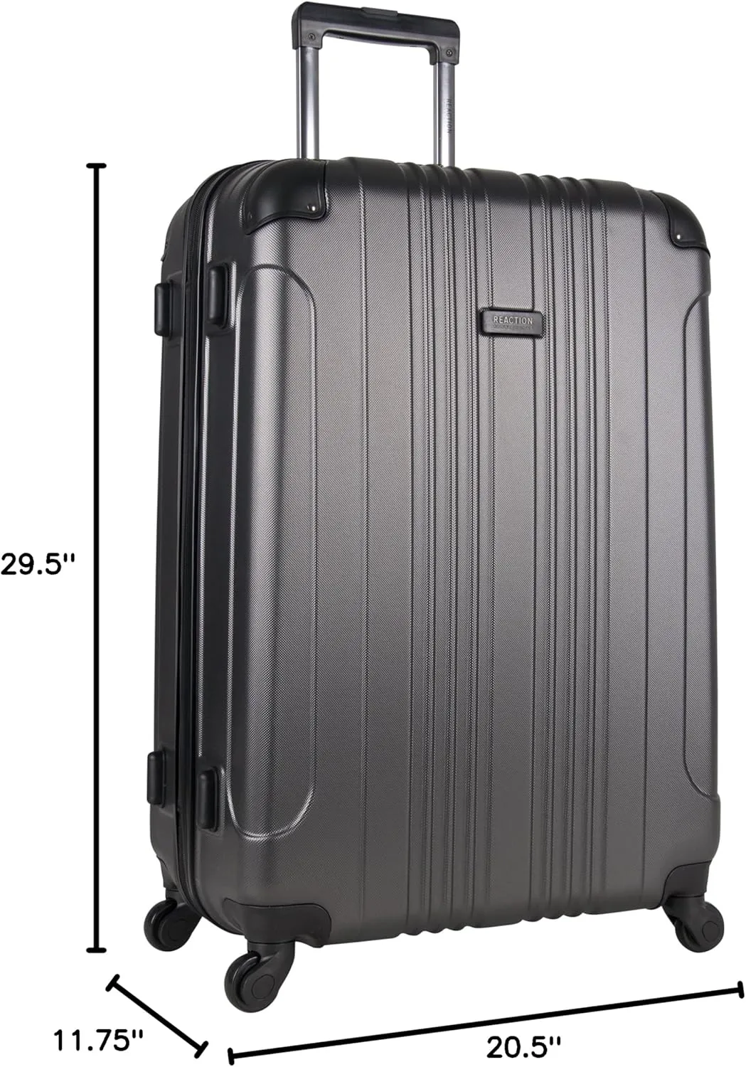 Kenneth Cole REACTION Out of Bounds Lightweight Hardshell 4-Wheel Spinner Luggage, Charcoal, 28-Inch Checked