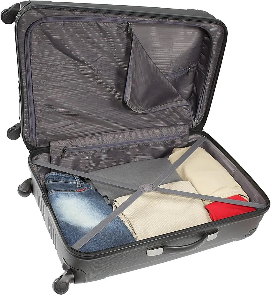 Kenneth Cole REACTION Out of Bounds Lightweight Hardshell 4-Wheel Spinner Luggage, Charcoal, 28-Inch Checked