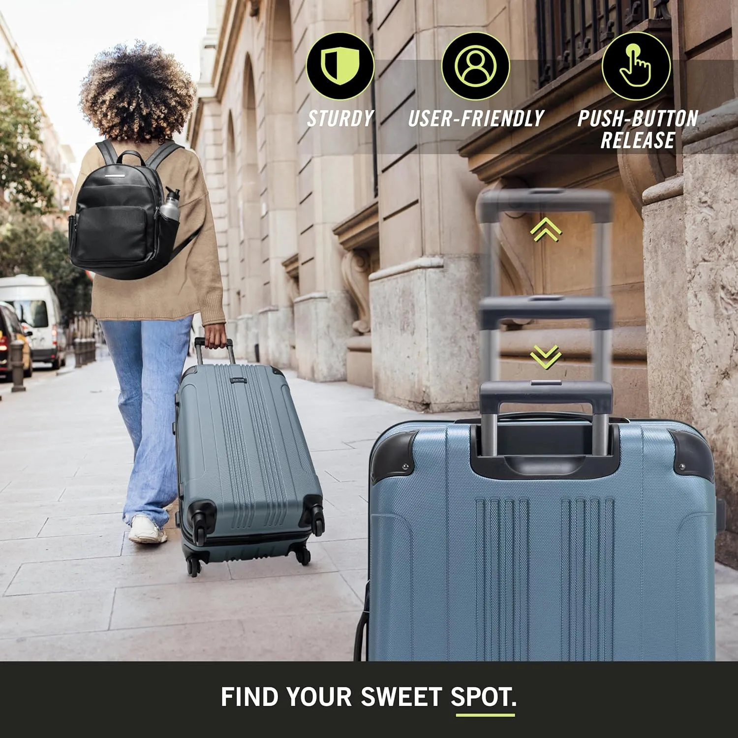 Kenneth Cole REACTION Out of Bounds Lightweight Hardshell 4-Wheel Spinner Luggage, Granite Blue, 24-Inch Checked