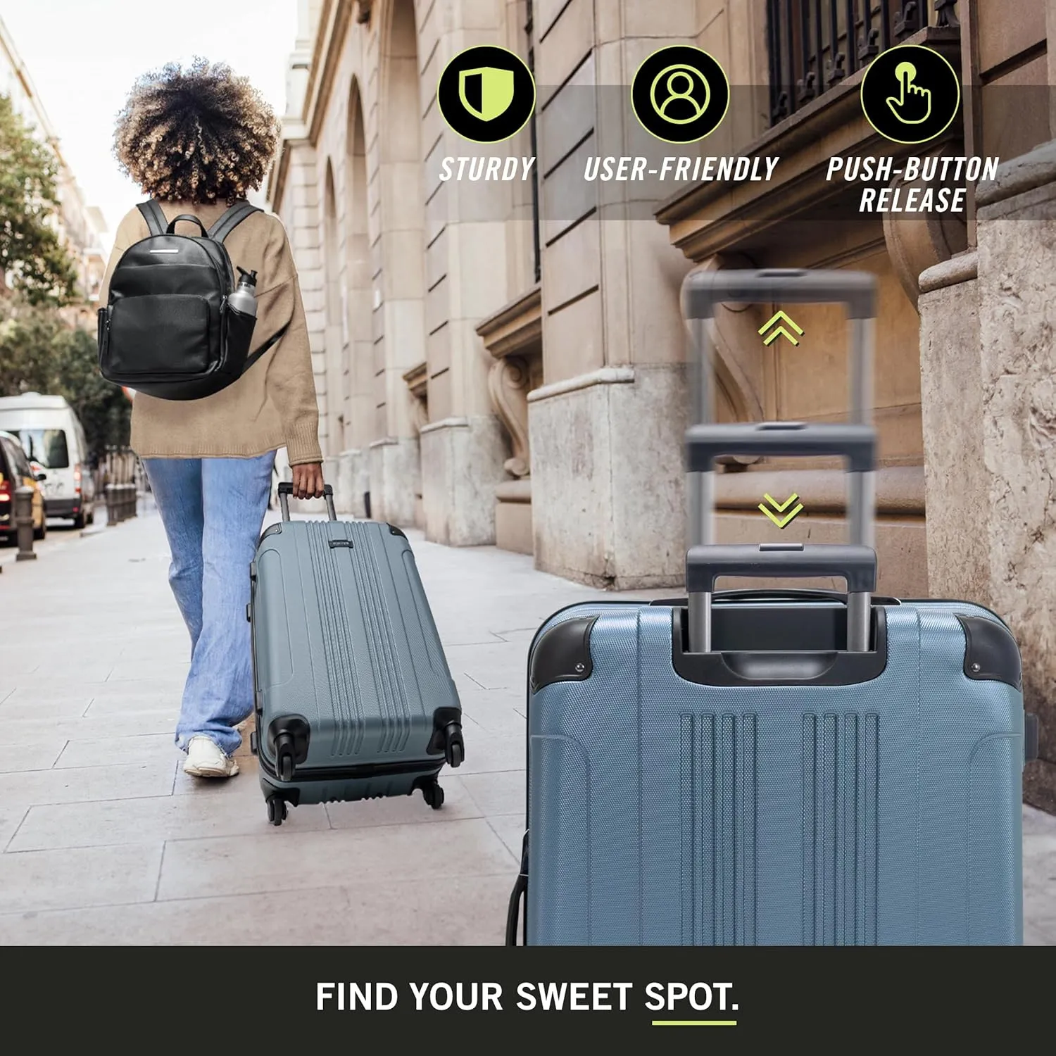 Kenneth Cole REACTION Out of Bounds Lightweight Hardshell 4-Wheel Spinner Luggage, Granite Blue, 28-Inch Checked