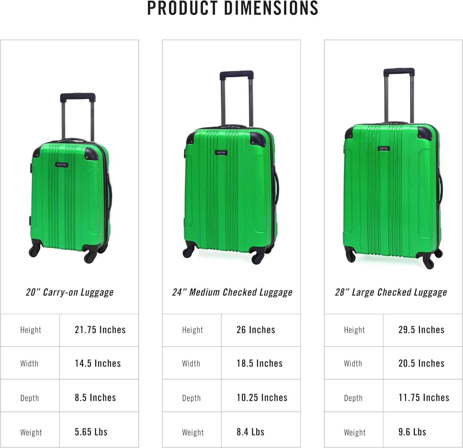 Kenneth Cole REACTION Out of Bounds Lightweight Hardshell 4-Wheel Spinner Luggage, Kelly Green, 2-Piece Set (20" & 28")