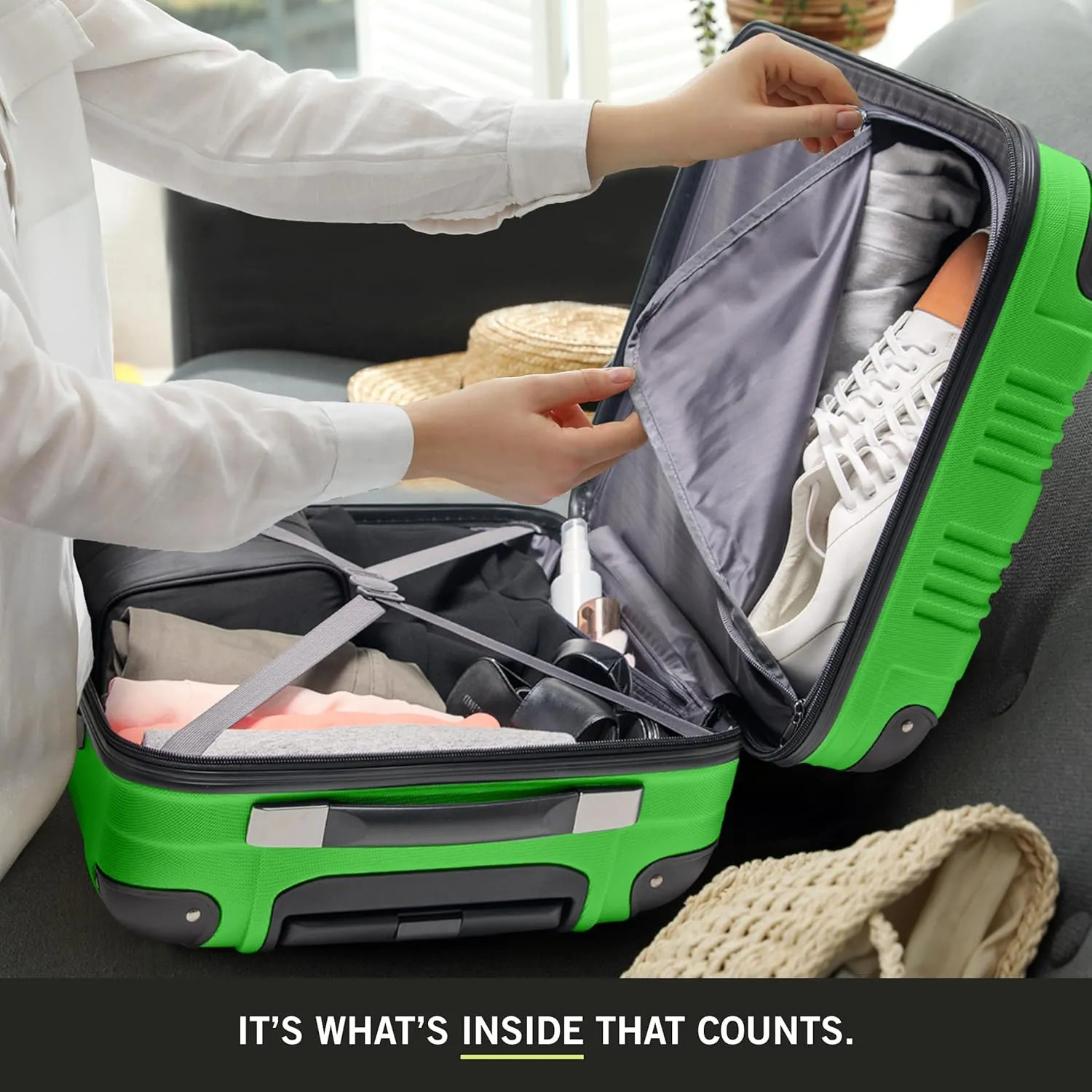 Kenneth Cole REACTION Out of Bounds Lightweight Hardshell 4-Wheel Spinner Luggage, Kelly Green, 28-Inch Checked