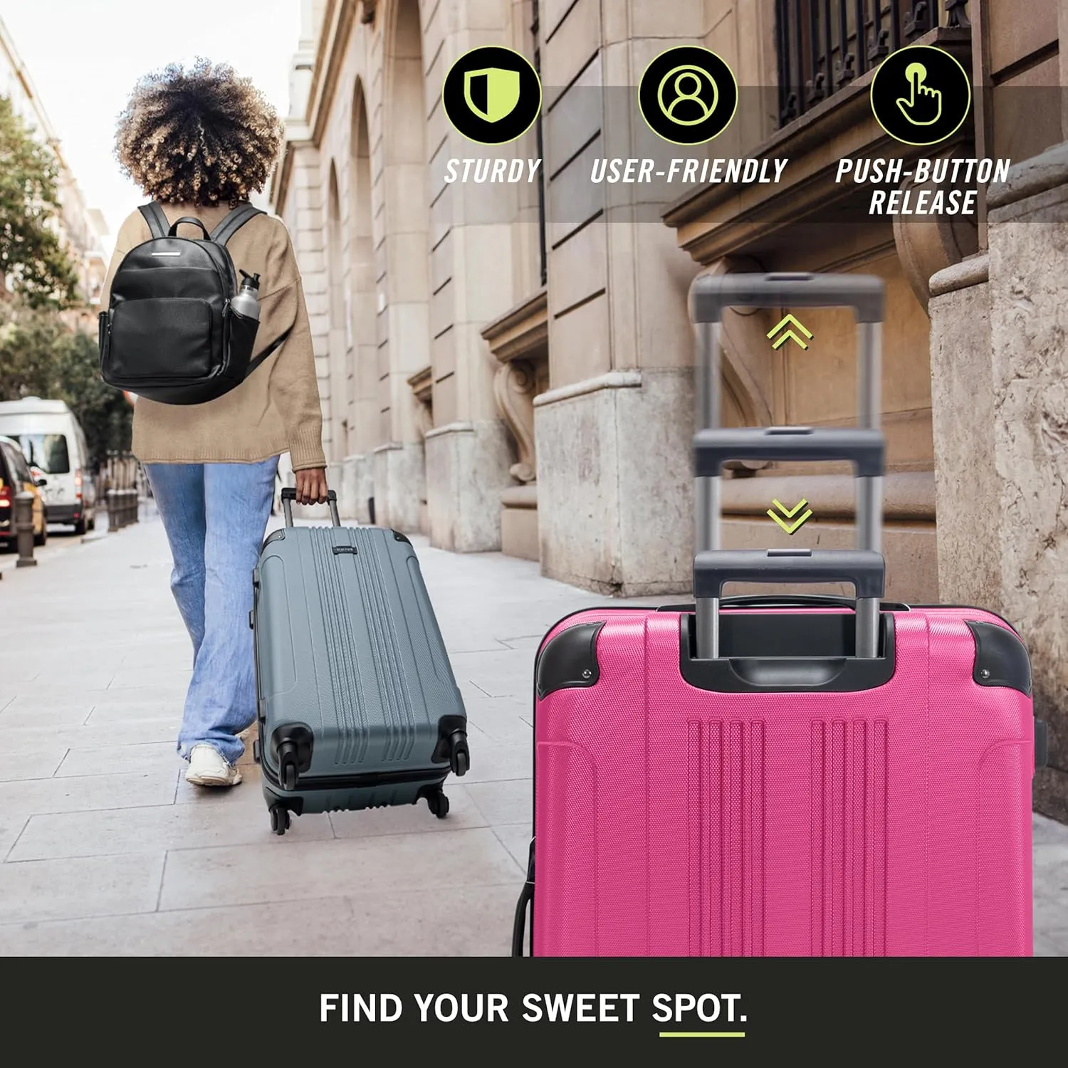 Kenneth Cole REACTION Out of Bounds Lightweight Hardshell 4-Wheel Spinner Luggage, Magenta, 24-Inch Checked