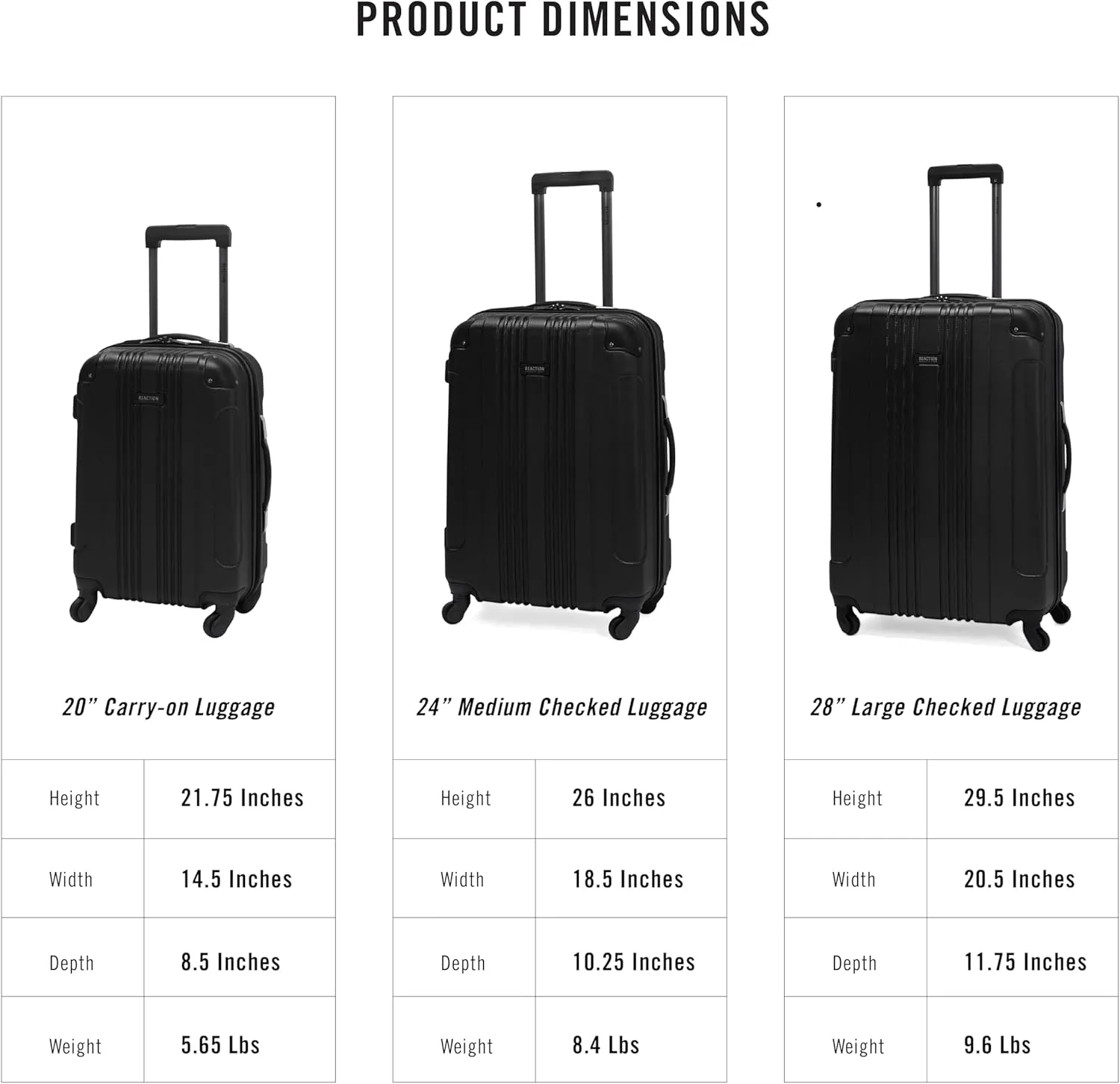 Kenneth Cole REACTION Out of Bounds Lightweight Hardshell 4-Wheel Spinner Luggage, Midnight Black, 28-Inch Checked