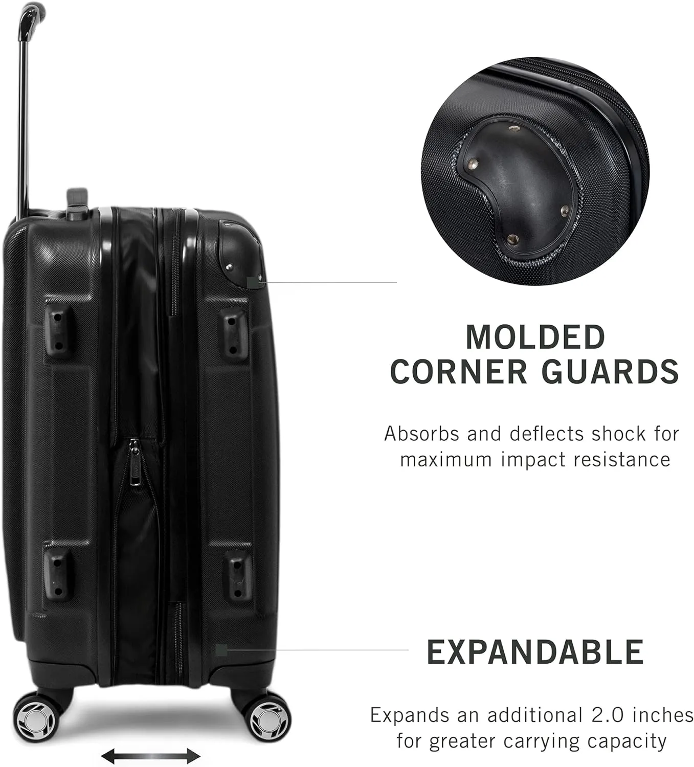 Kenneth Cole REACTION Renegade Luggage Expandable 8-Wheel Spinner Lightweight Hardside Suitcase, Black, 20-Inch Carry On