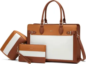 Keyli 3pc Laptop Tote Bag for Women 15.6 Inch Work Bag Business Computer Briefcase Waterproof Leather Messenger Bags Purses