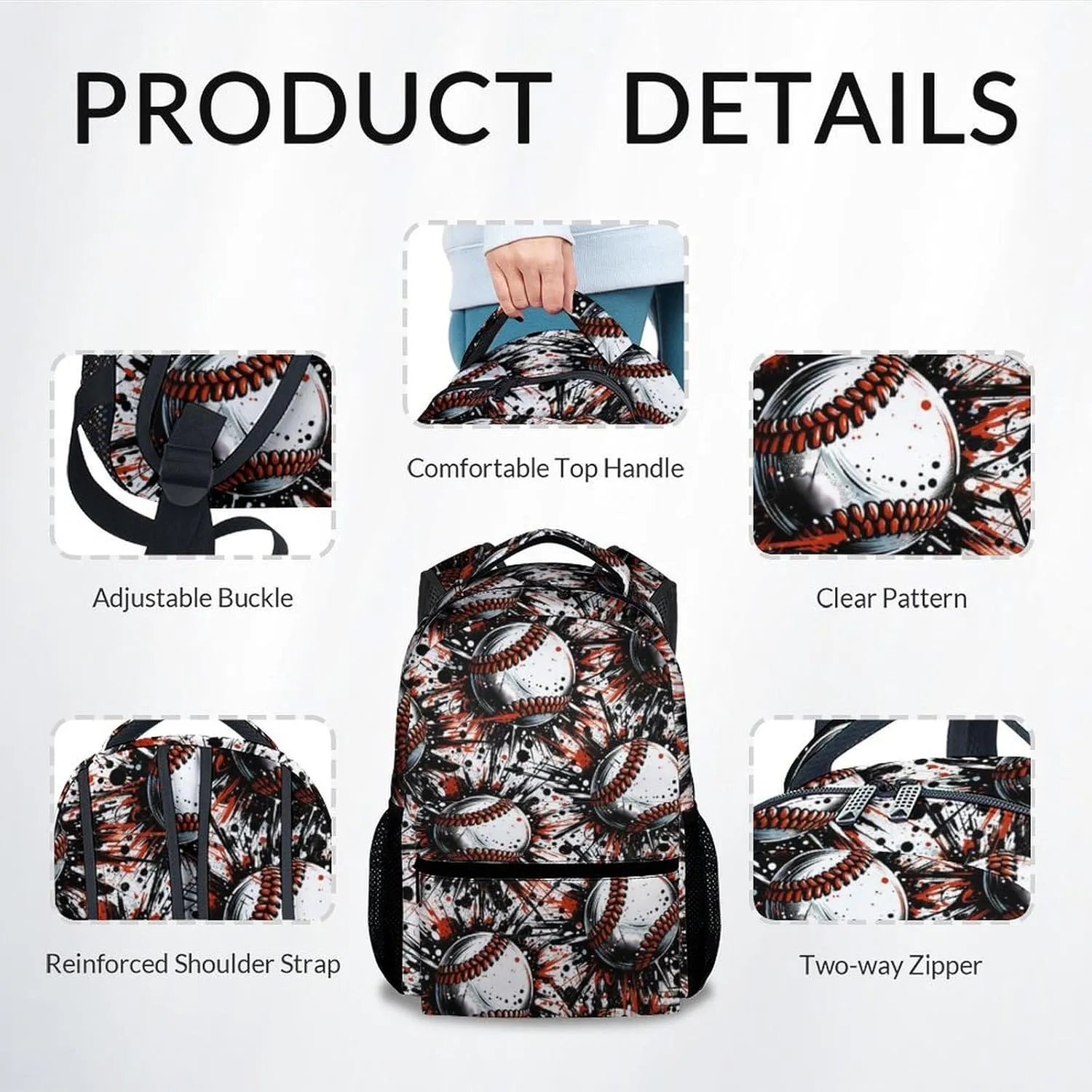 Kid Backpack for Boys - Baseball Bookbag - Lightweight Durable Large Capacity - 17 Inch Black Bookbag for School, Travel and Camp