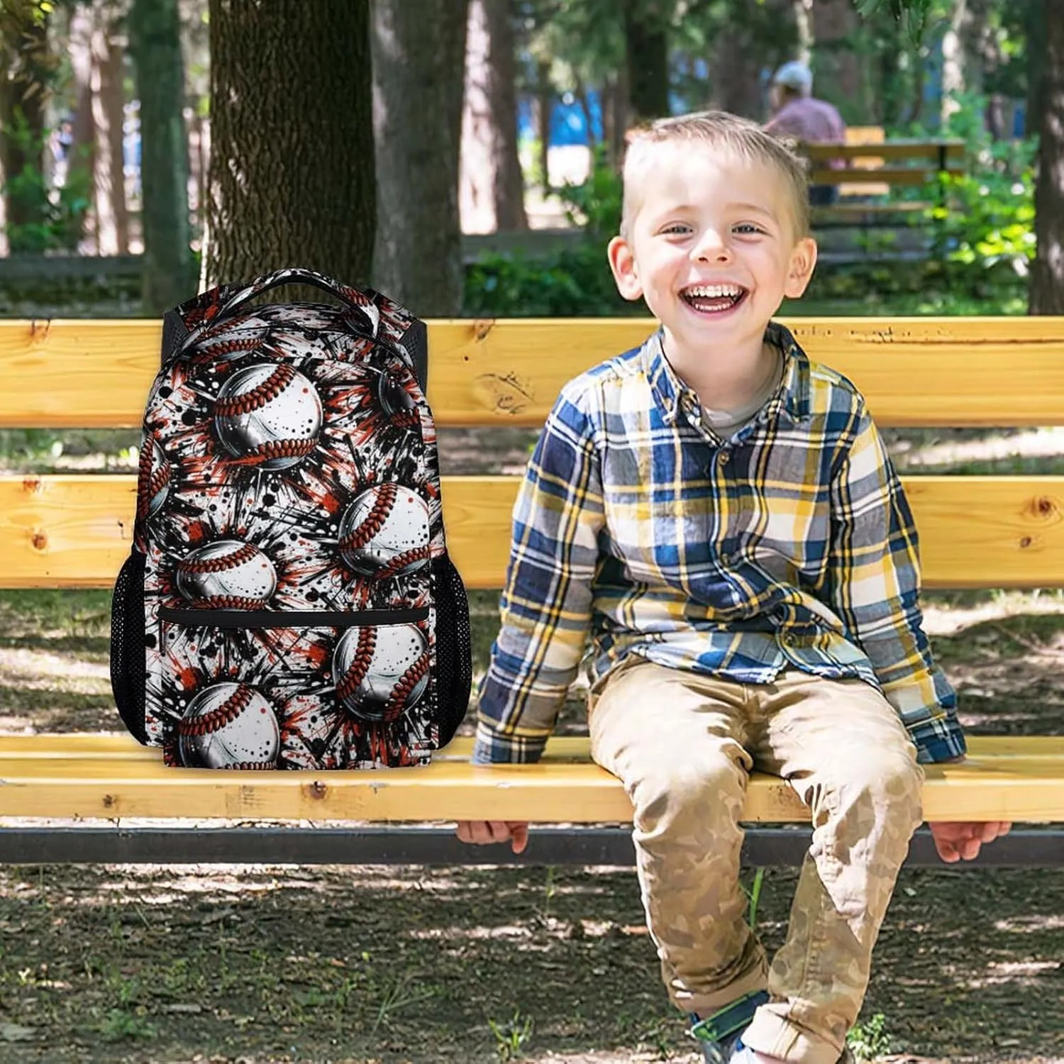 Kid Backpack for Boys - Baseball Bookbag - Lightweight Durable Large Capacity - 17 Inch Black Bookbag for School, Travel and Camp