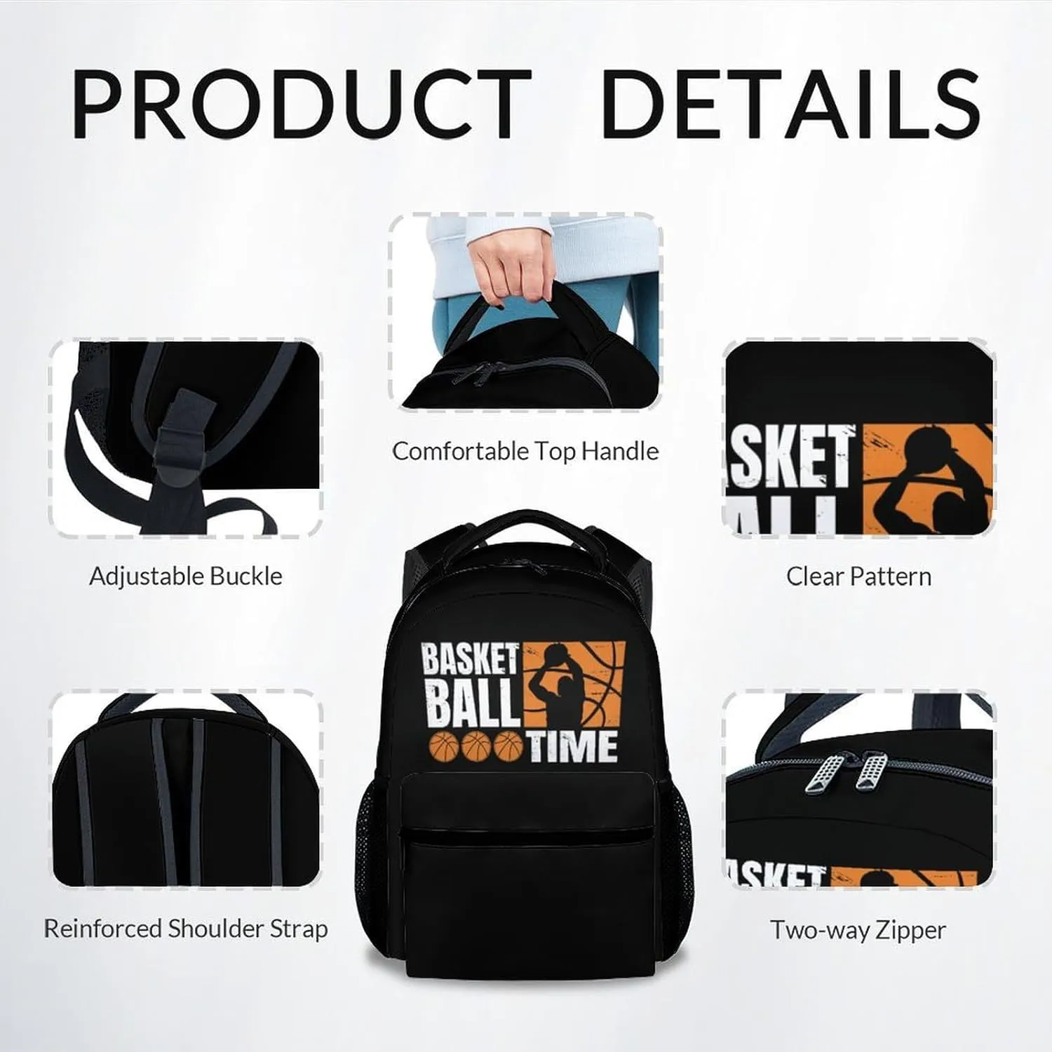 Kid Backpack for Boys - Basketball Schoolbag - Lightweight Durable Large Capacity - 17 Inch Black Bookbag for School, Travel and Camp