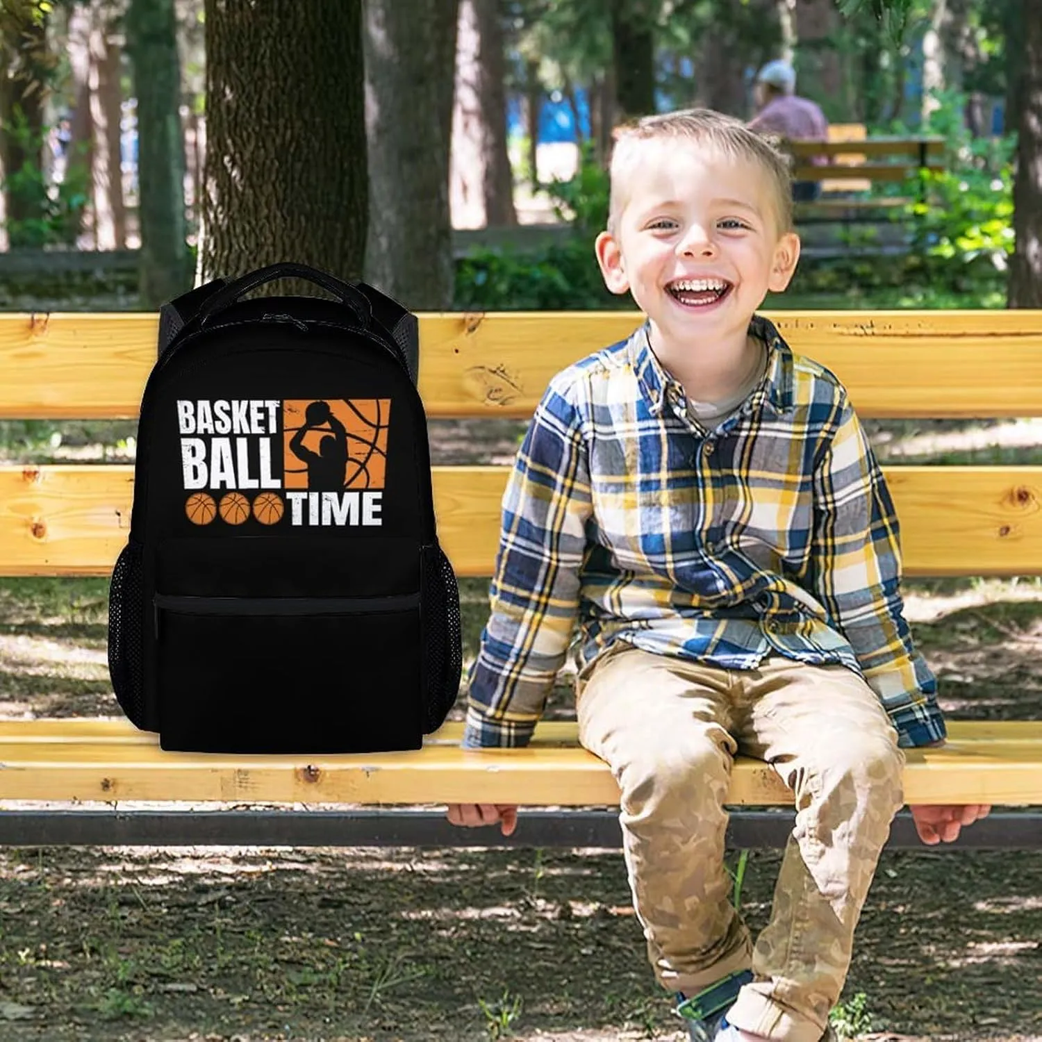 Kid Backpack for Boys - Basketball Schoolbag - Lightweight Durable Large Capacity - 17 Inch Black Bookbag for School, Travel and Camp