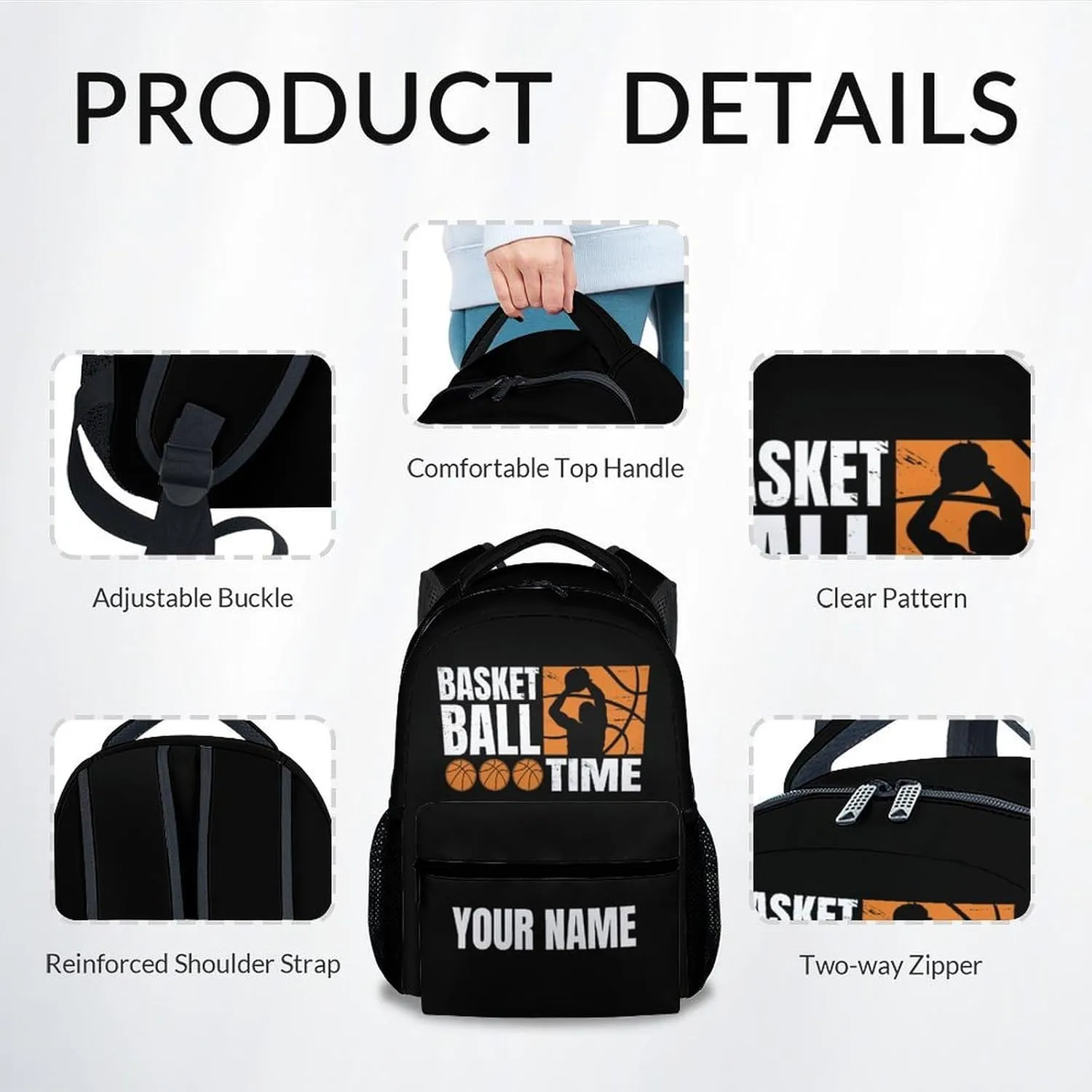 Kid Backpack for Boys - Custom Basketball Schoolbag - Lightweight Durable Large Capacity - 17 Inch Black Bookbag for School, Travel and Camp