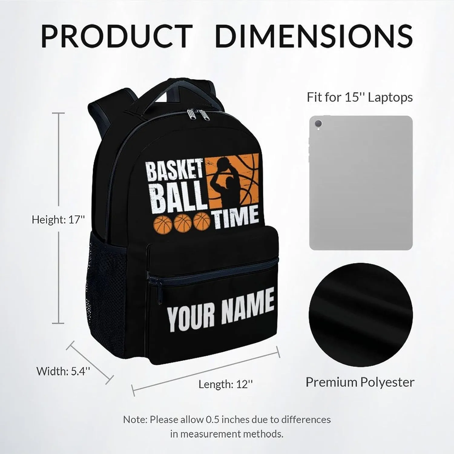 Kid Backpack for Boys - Custom Basketball Schoolbag - Lightweight Durable Large Capacity - 17 Inch Black Bookbag for School, Travel and Camp