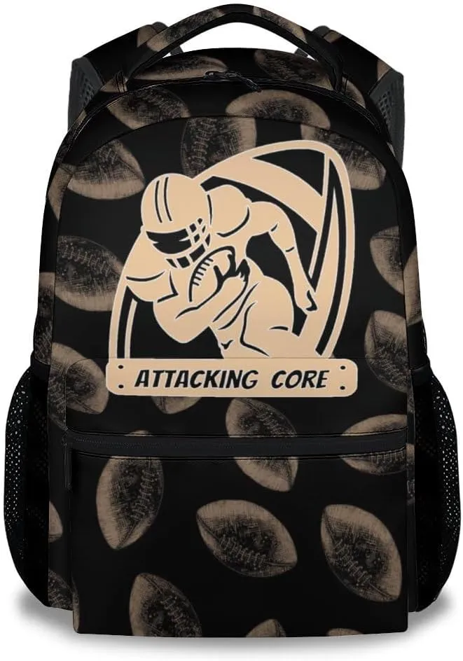 Kid Backpack for Boys - Football Bookbag - Lightweight Durable Large Capacity - 17 Inch Black Bookbag for School, Travel and Camp