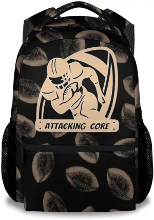 Kid Backpack for Boys - Football Bookbag - Lightweight Durable Large Capacity - 17 Inch Black Bookbag for School, Travel and Camp