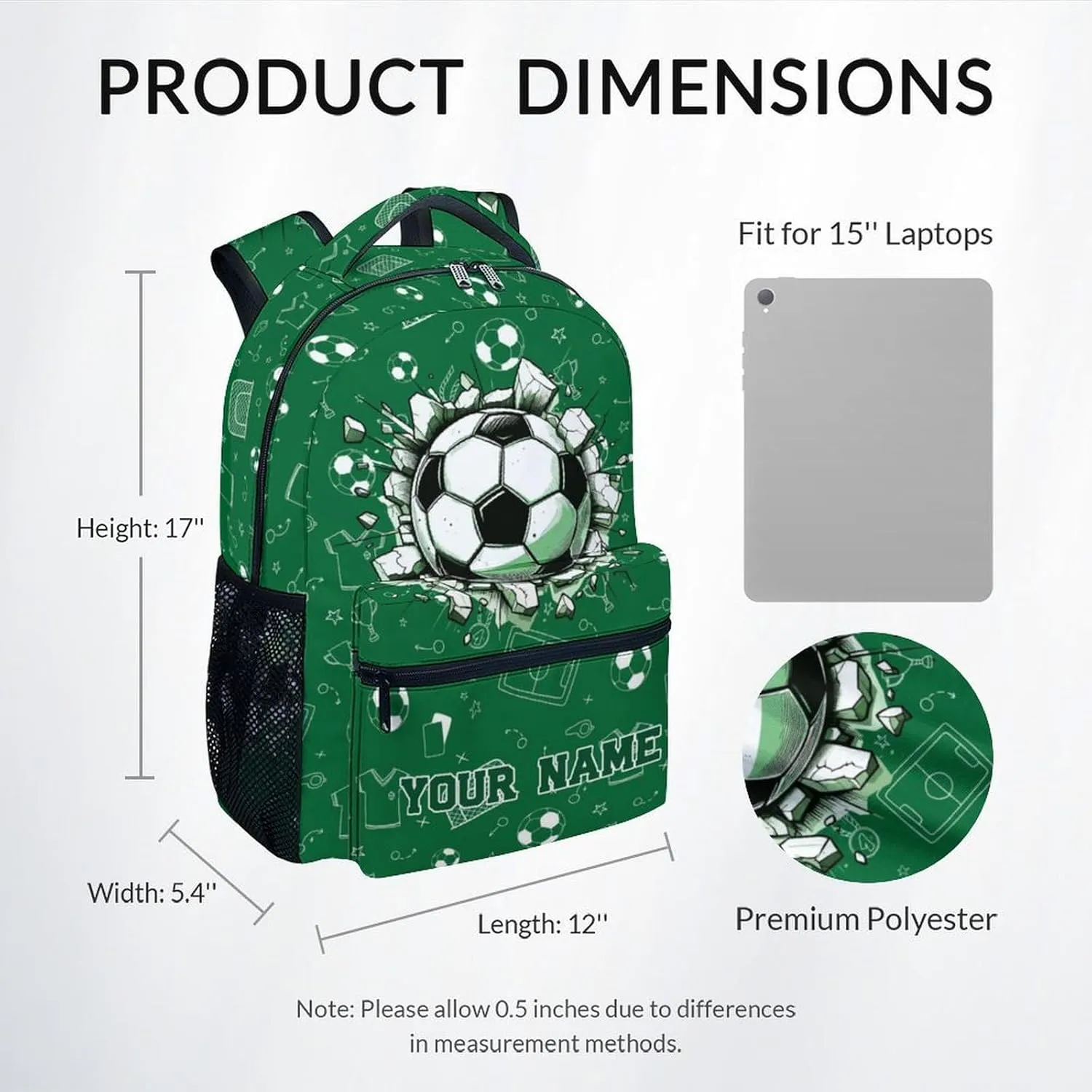 Kid Backpack for Girls - Custom Soccer Ball Bookbag - Lightweight Durable Large Capacity - 17 Inch Colorful Bookbag for School, Travel and Camp