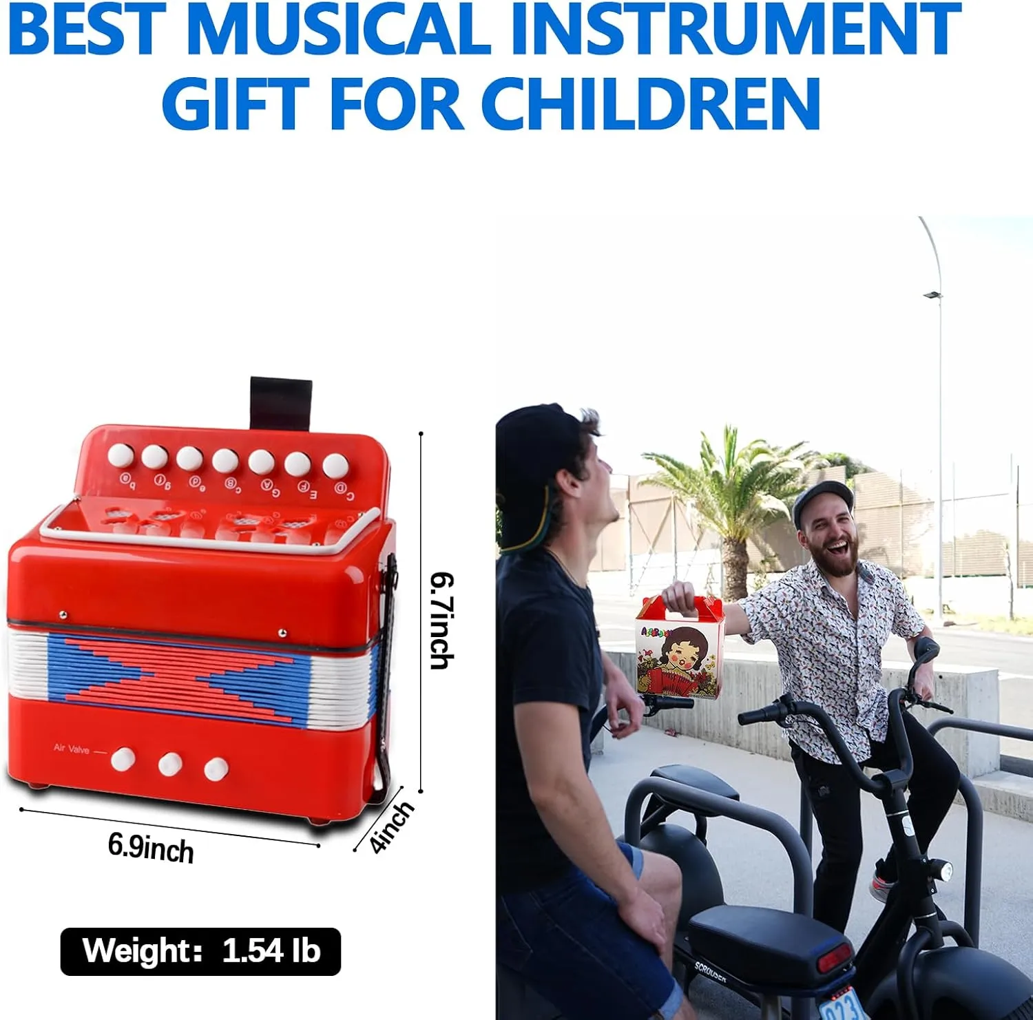 Kids Accordion,Toy Accordion for Kids Ages 3 5 9 7 10 12 Child Children Toddlers Beginners Mini Accordion Musical Instrument 10 Keys Button Small for Boy Girls Christmas（White）