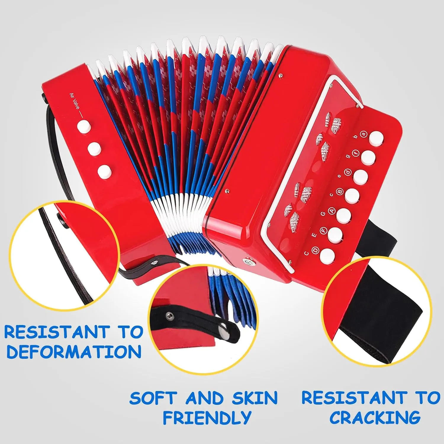 Kids Accordion,Toy Accordion for Kids Ages 3 5 9 7 10 12 Child Children Toddlers Beginners Mini Accordion Musical Instrument 10 Keys Button Small for Boy Girls Christmas（White）