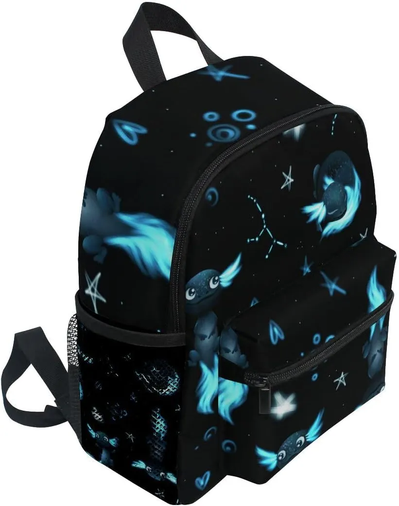 Kid's Backpack Black Axolotl Stars Toddler Backpack Preschool Bookbag for Boys Girls