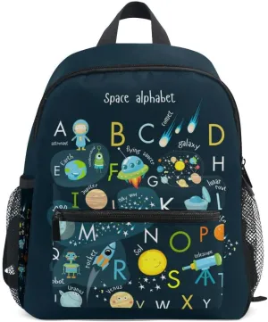 Kid's Backpack Cartoon Outer Planets Alphabets Toddler Backpack for Daycare Travel Preschool Bookbags for Boys Girls