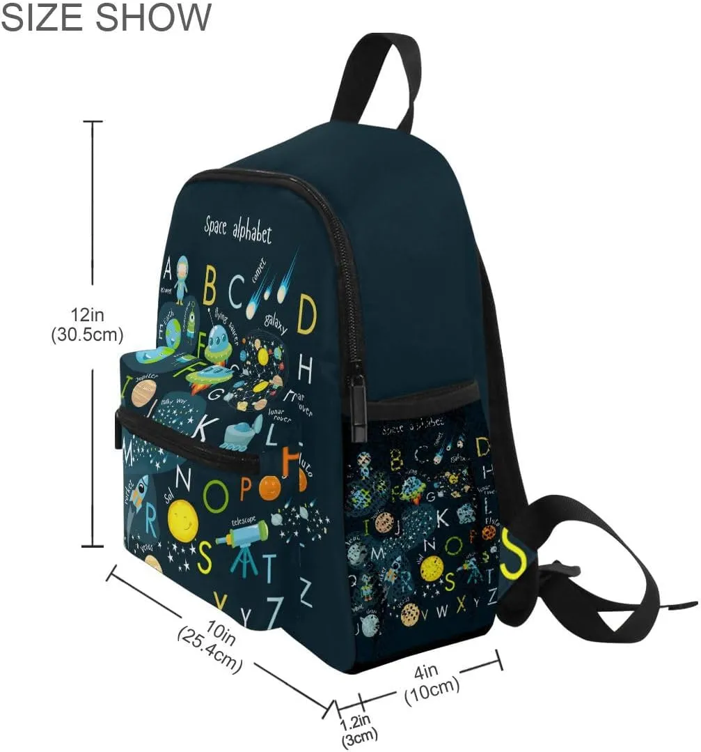 Kid's Backpack Cartoon Outer Planets Alphabets Toddler Backpack for Daycare Travel Preschool Bookbags for Boys Girls