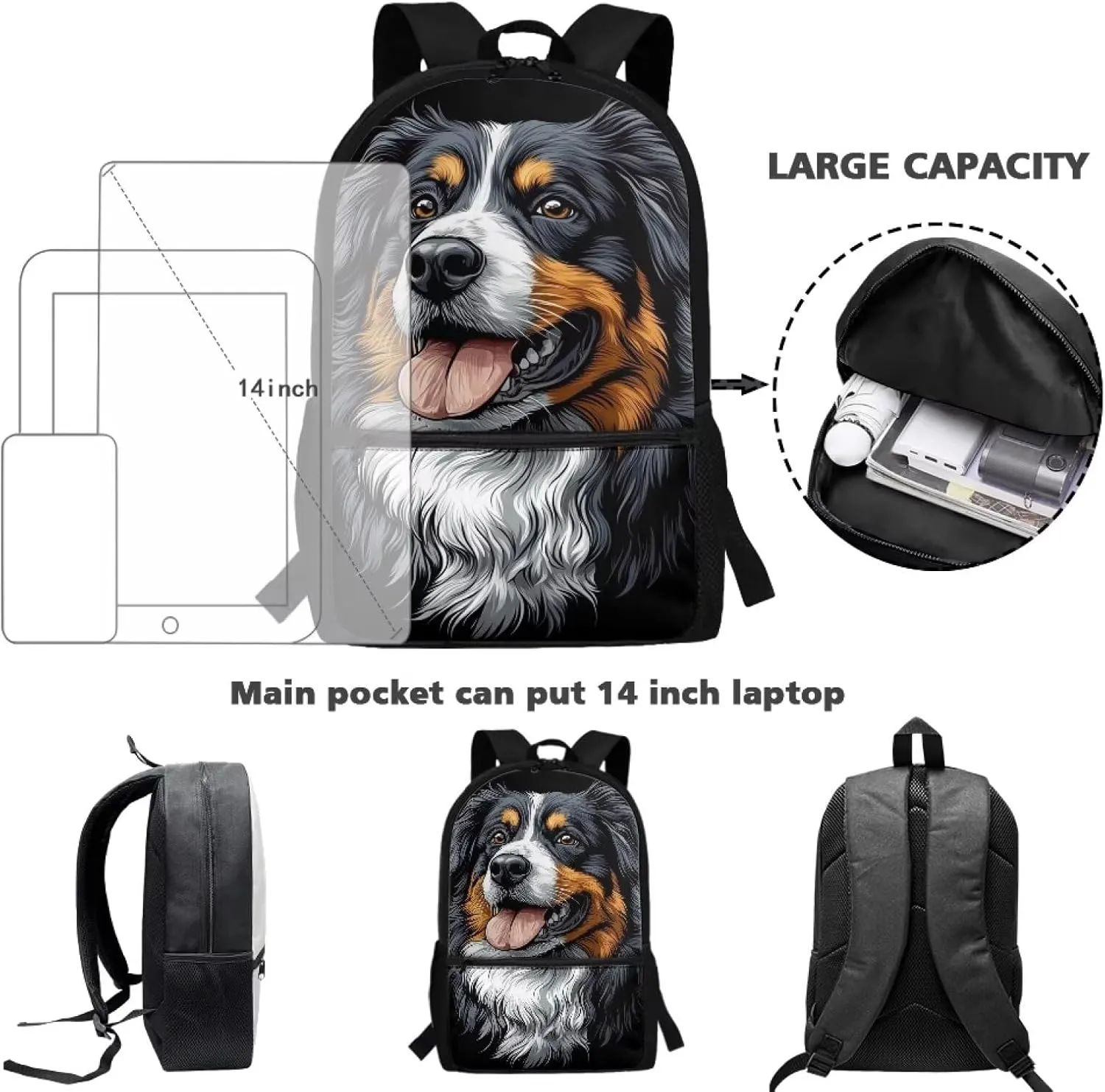 Kids Backpack for Boys Girls Bernese Mountain Dog Lightweight Bookbag for Elementary School Kid 6-10 (Indigo)
