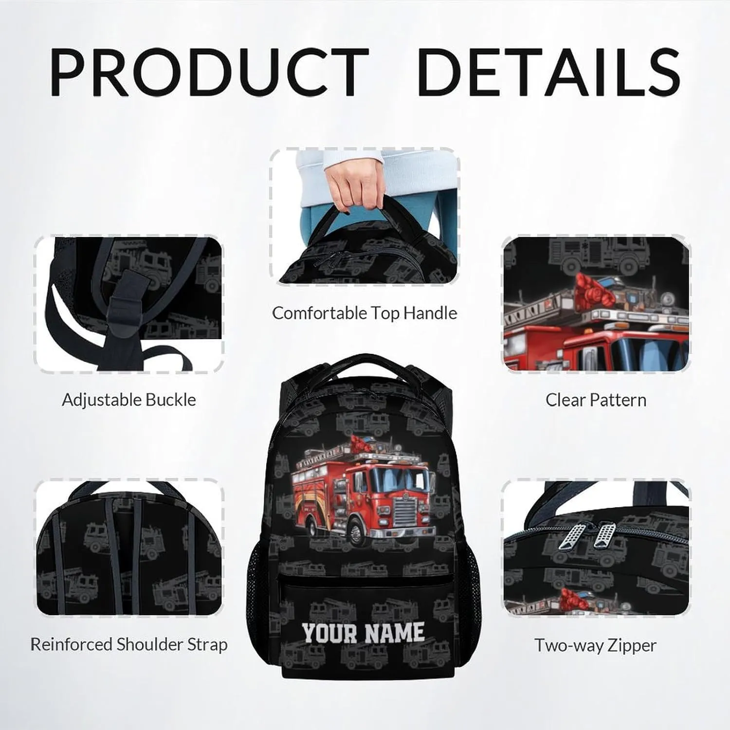 Kids Backpack Set for Boys, 17 Inch Custom Backpacks with Lunch Box for Kids, 3 in 1 Cute Fire Truck Bookbag for School Travel