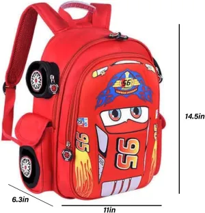 Kids Backpack With Keychain 3D Cartoon Car Backpack Student Backpack