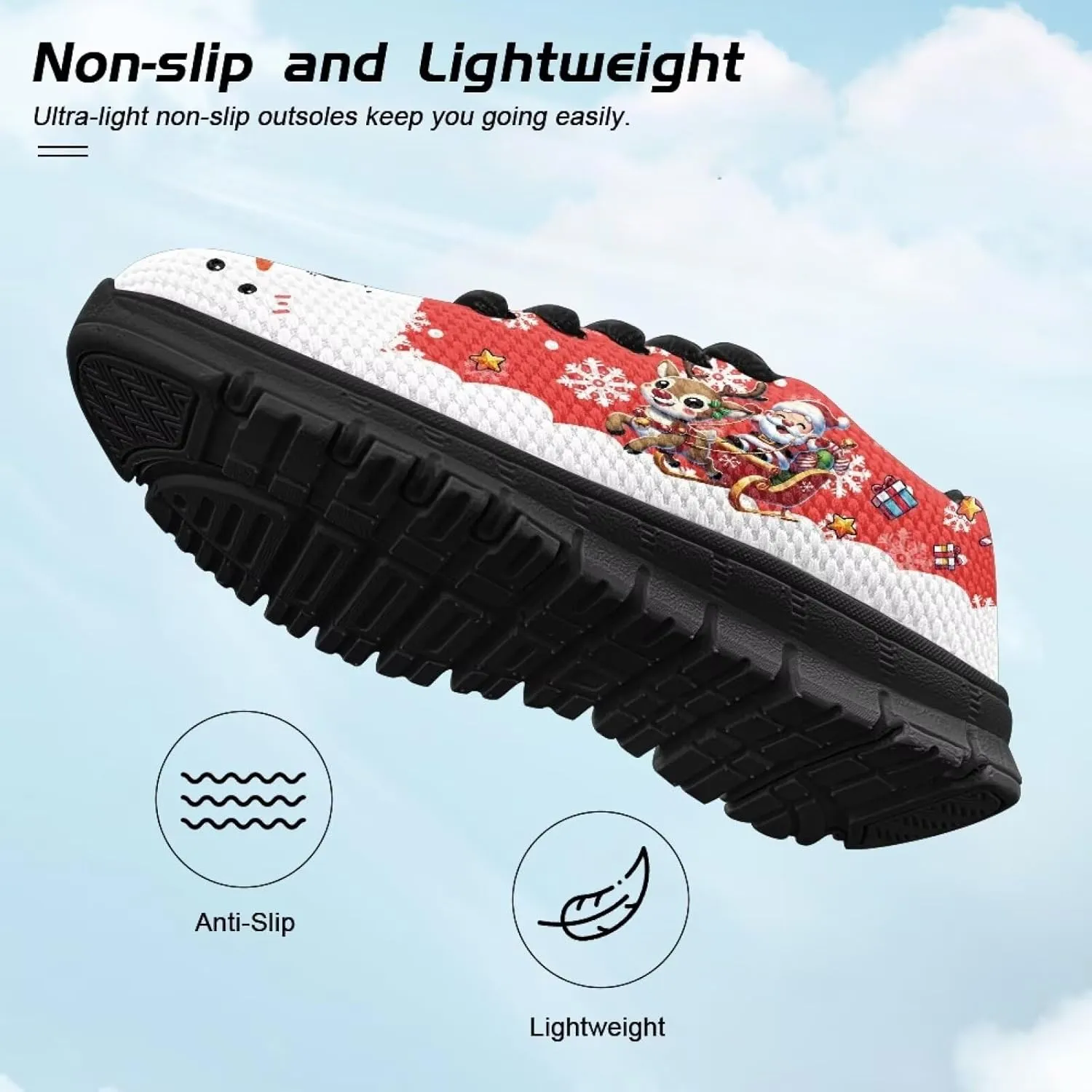 Kids Christmas Running Shoes Lightweight Breathable Mesh Sports Tennis Sneakers Anti-Skid Comfortable Casual Shoes for Boys Girls