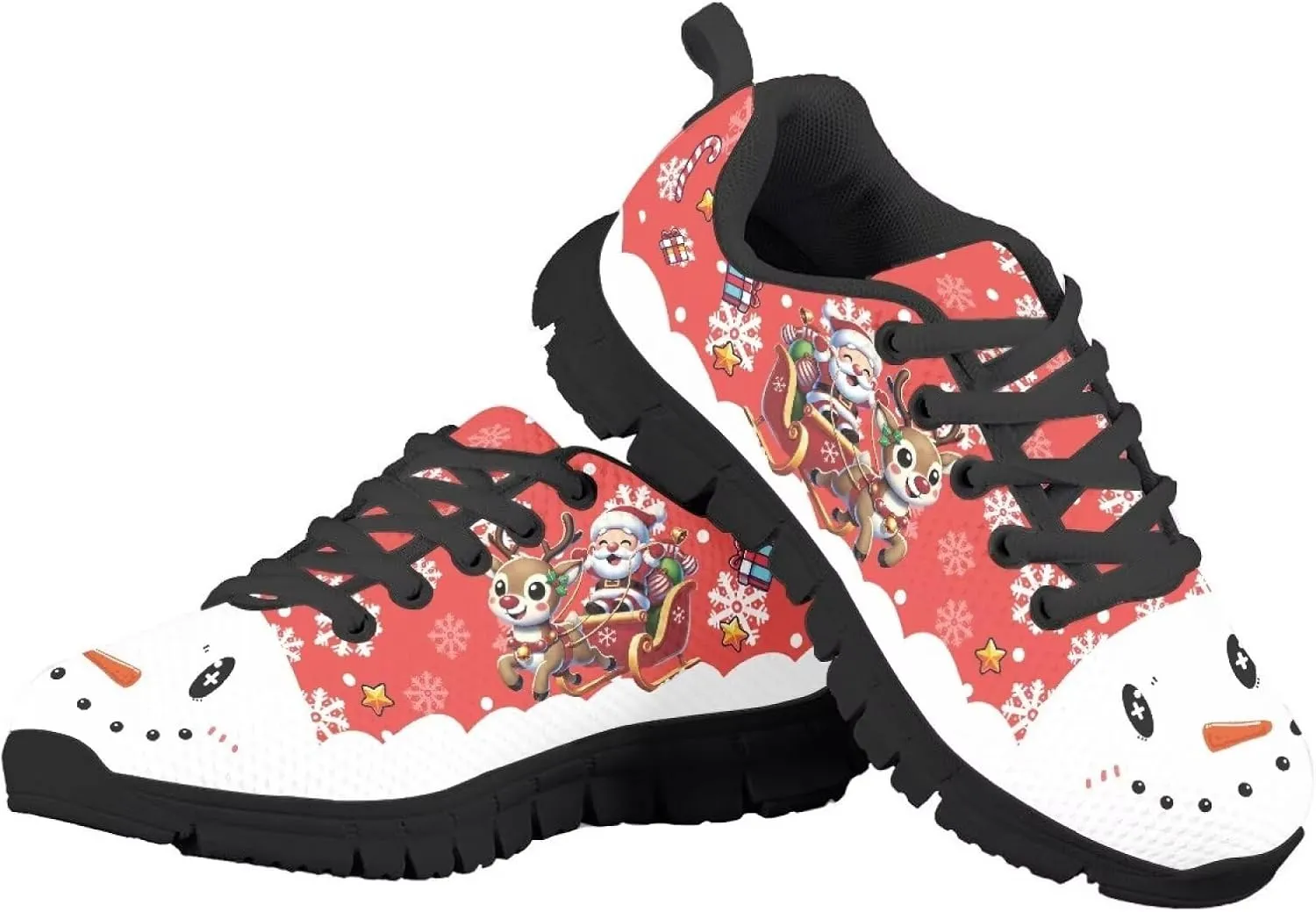 Kids Christmas Running Shoes Lightweight Breathable Mesh Sports Tennis Sneakers Anti-Skid Comfortable Casual Shoes for Boys Girls