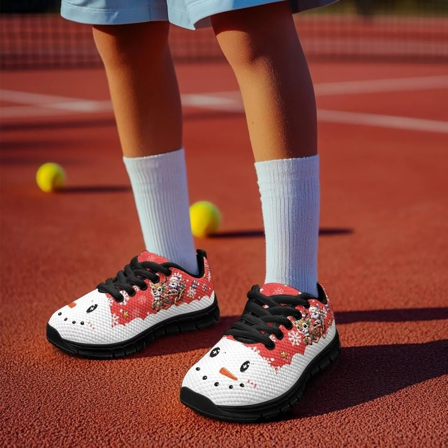 Kids Christmas Running Shoes Lightweight Breathable Mesh Sports Tennis Sneakers Anti-Skid Comfortable Casual Shoes for Boys Girls