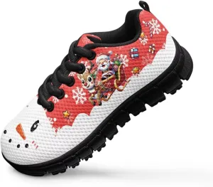 Kids Christmas Running Shoes Lightweight Breathable Mesh Sports Tennis Sneakers Anti-Skid Comfortable Casual Shoes for Boys Girls