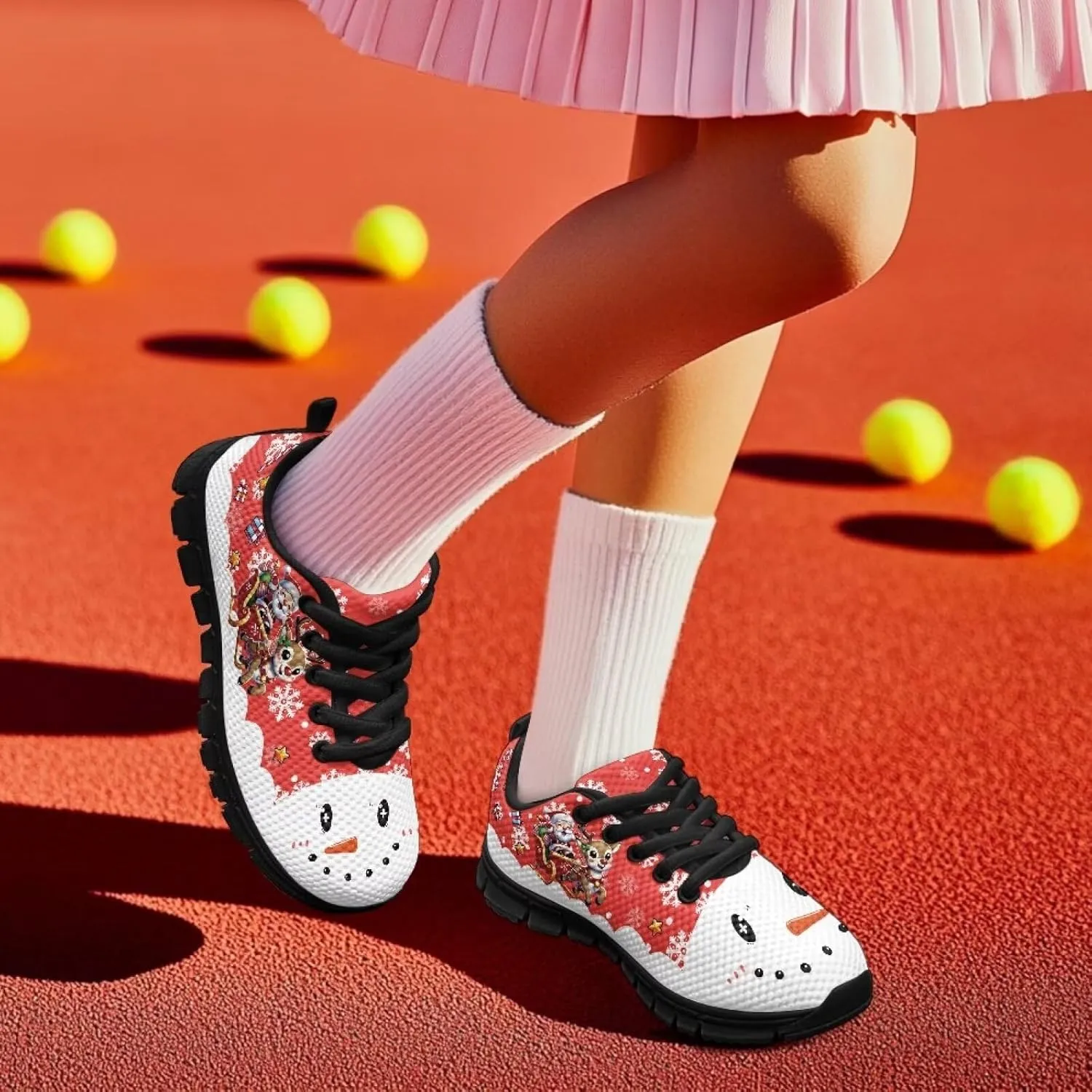 Kids Christmas Running Shoes Lightweight Breathable Mesh Sports Tennis Sneakers Anti-Skid Comfortable Casual Shoes for Boys Girls