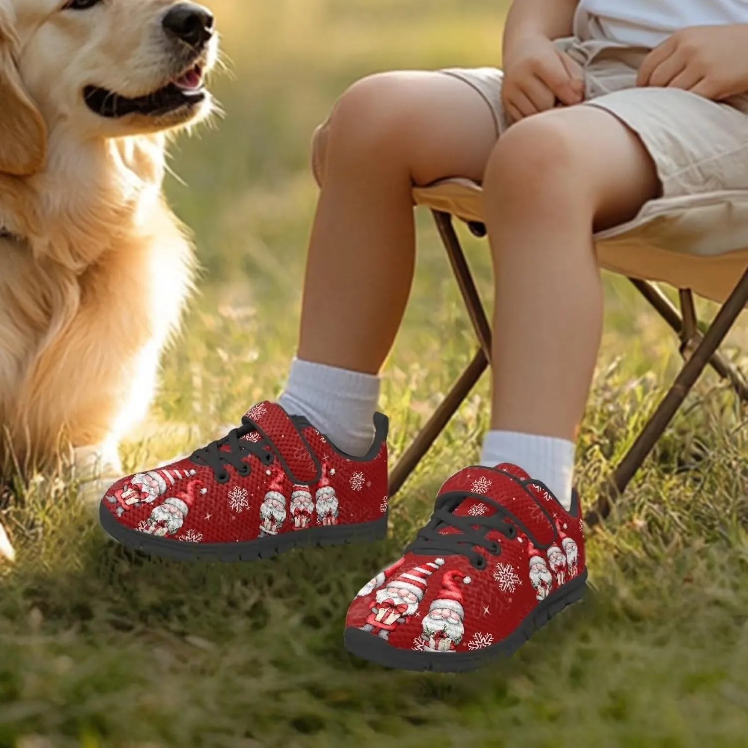 Kids Christmas Shoes Comfortable Breathable Hook and Loops Strap Athletic Running Shoes for Litter Kids Lightweight Non-Slip Outdoor School Sport Sneaker for Big Kids US 11-15