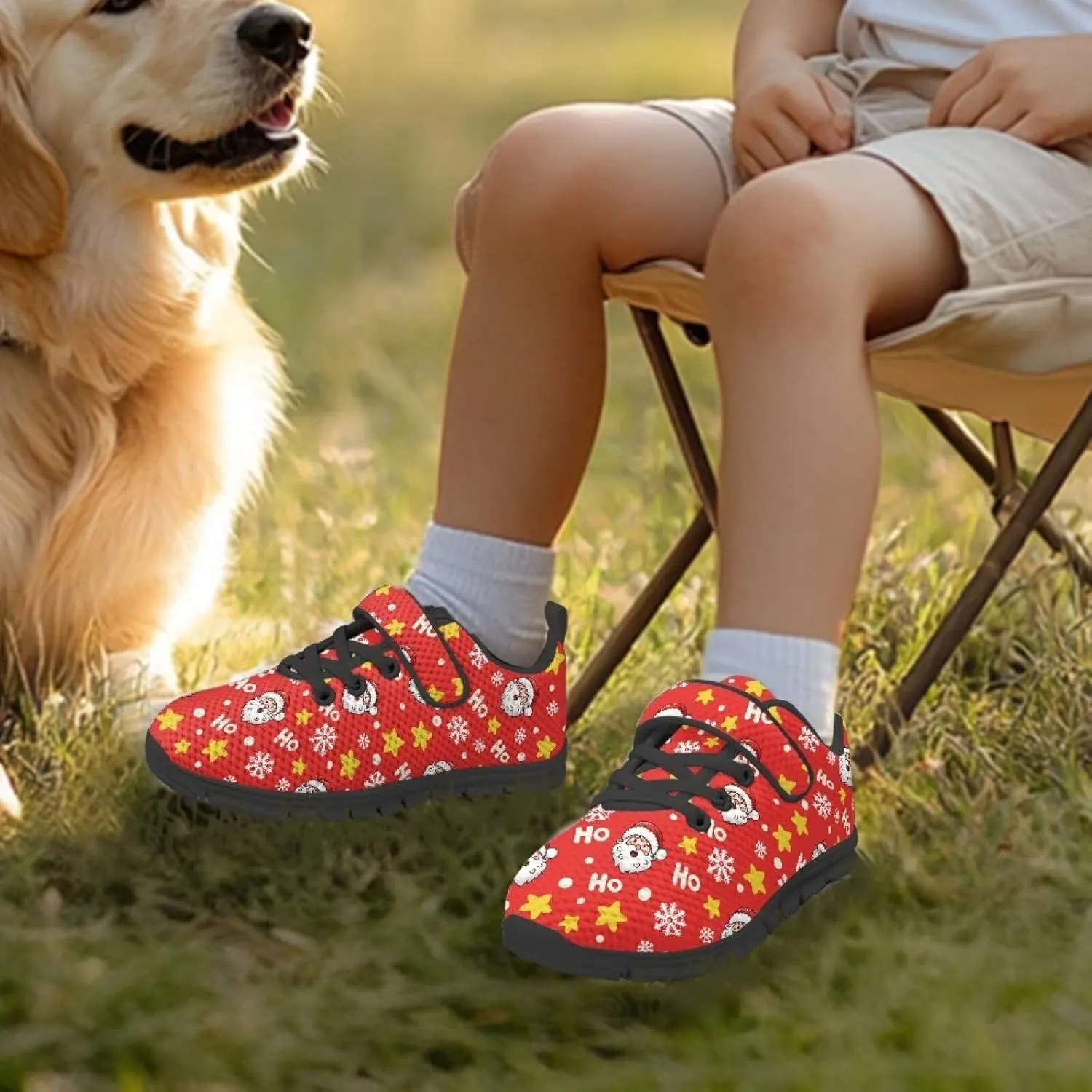 Kids Christmas Shoes Comfortable Breathable Hook and Loops Strap Athletic Running Shoes for Litter Kids Lightweight Non-Slip Outdoor School Sport Sneaker for Big Kids US 11-15