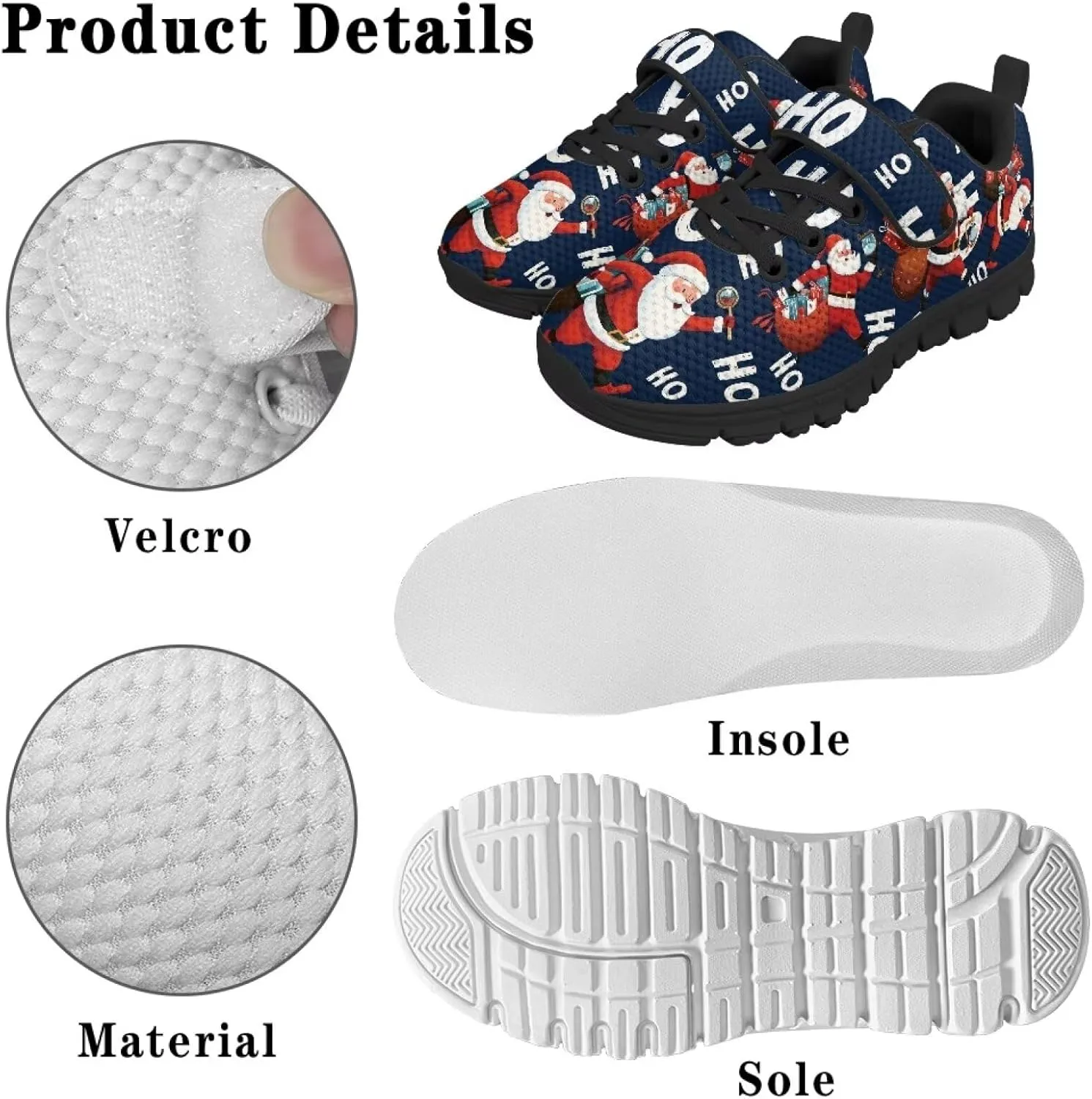 Kids Christmas Shoes Comfortable Breathable Hook and Loops Strap Athletic Running Shoes for Litter Kids Lightweight Non-Slip Outdoor School Sport Sneaker for Big Kids US 11-15