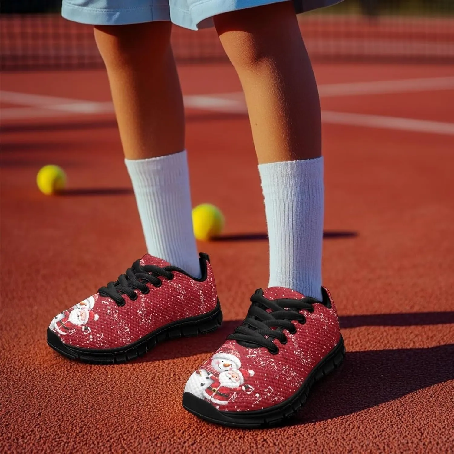 Kids Christmas Sneaker Cozy Breathable Lace-Up Tennis Shoes for Litter Kids Anti-Skip Footwear Lightweight Running Shoes for Big Kid US 11-5