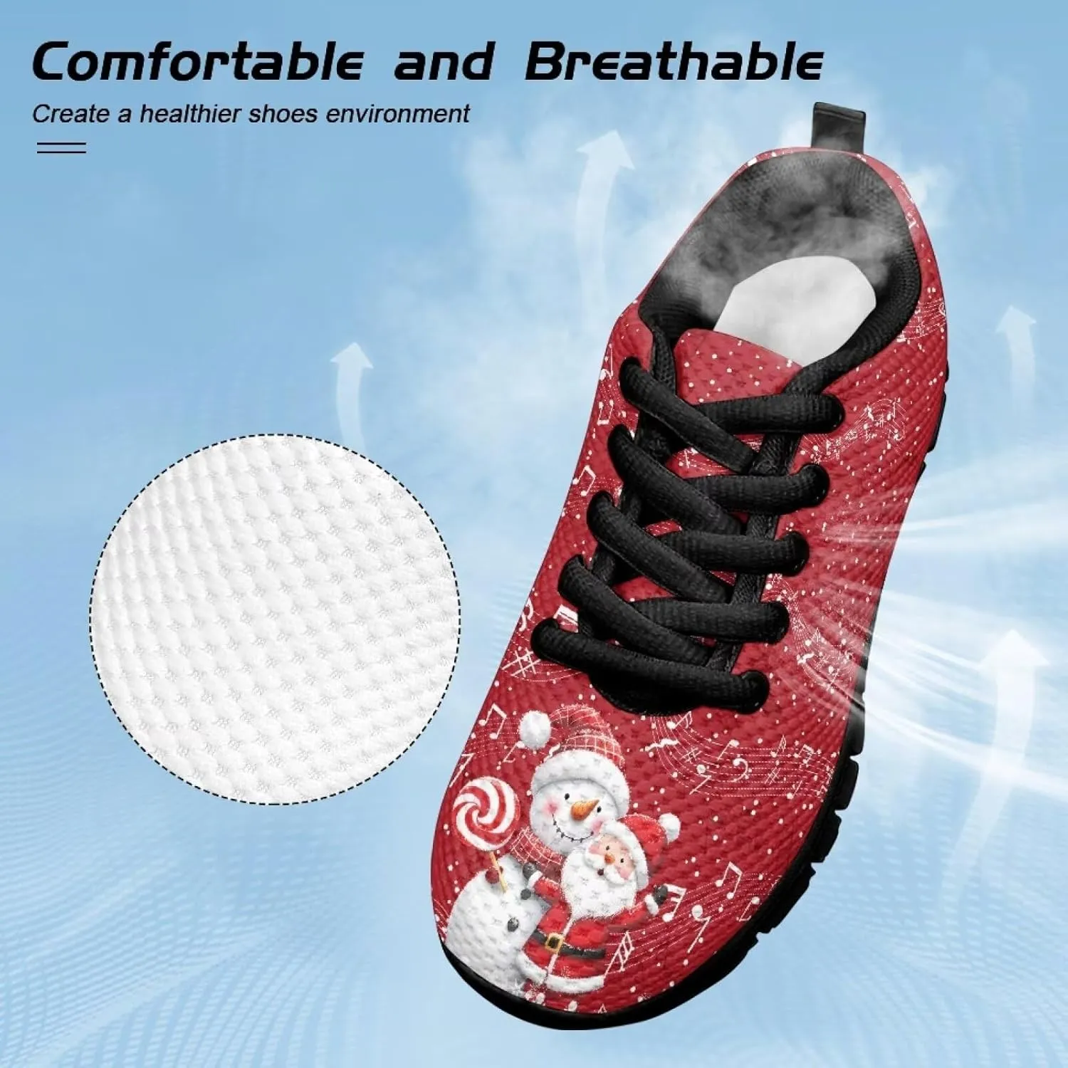 Kids Christmas Sneaker Cozy Breathable Lace-Up Tennis Shoes for Litter Kids Anti-Skip Footwear Lightweight Running Shoes for Big Kid US 11-5