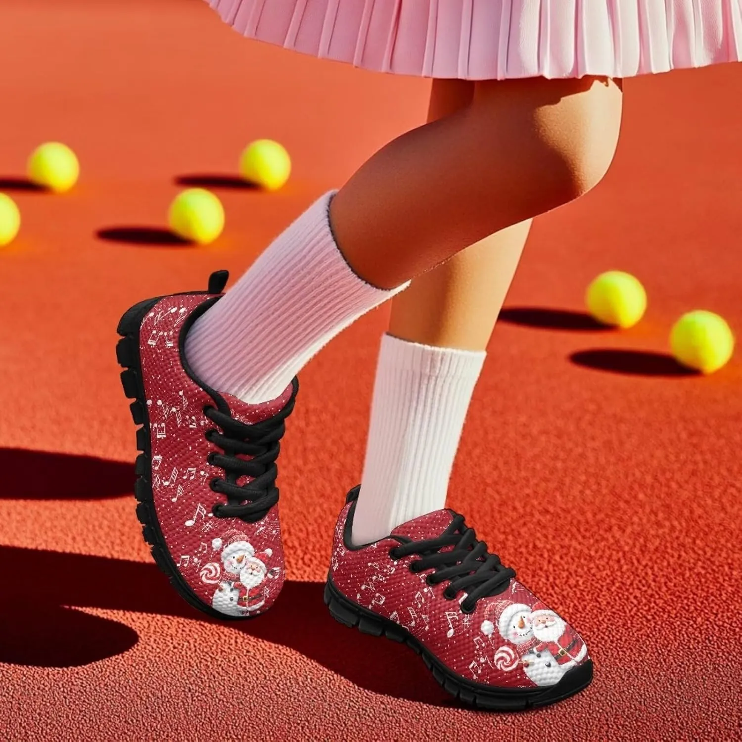 Kids Christmas Sneaker Cozy Breathable Lace-Up Tennis Shoes for Litter Kids Anti-Skip Footwear Lightweight Running Shoes for Big Kid US 11-5