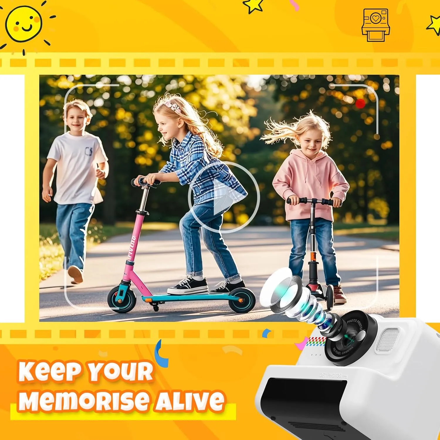 Kids Instant Print Camera, 1080P HD Kids Camera Instant Print with 3 Rolls Print Paper & 32GB Card, Ideal Kids Toys Gifts for Boys & Girls Age 3-14 (Black)