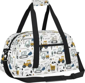 Kids Overnighter Duffel Bags for Boys Girls, Cartoon Construction Truck Carry-On Size Sports Gym Bag for School Practice or Overnight Travel Weekender Sleepover Tote Bag