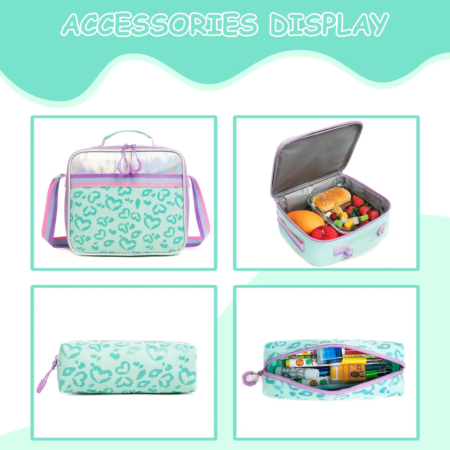 Kids Rolling Backpack for Girls Backpack with Wheels Girls Backpack with Lunch Box Set Kids Suitcase for Girls School Roller Backbag with Wheels for Elementary Students with Carry On Luggage