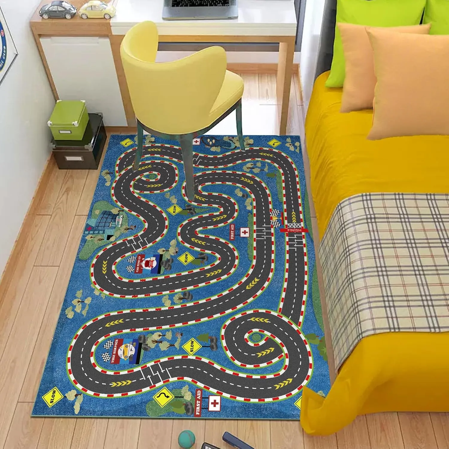 Kids Rug Car Rugs for Kids Toy Cars Play Mat City Life Road Rug for Cars Fun City Map for Carpet for Bedroom Boys (The Flower of Hope, 39 * 59 inches)